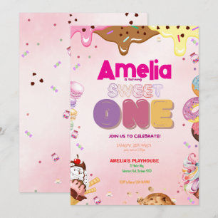 Sweet One First Birthday Invitation Candy-Themed