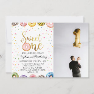  Sweet One First Birthday Invitation, Doughnut 1st Holiday Card