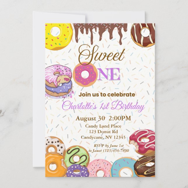 Sweet One First Birthday Invitation- Girl Invitation (Front)