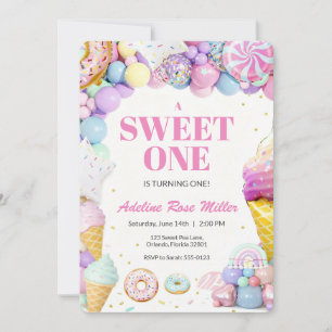Sweet One First Birthday Invitation   Pastel Dough