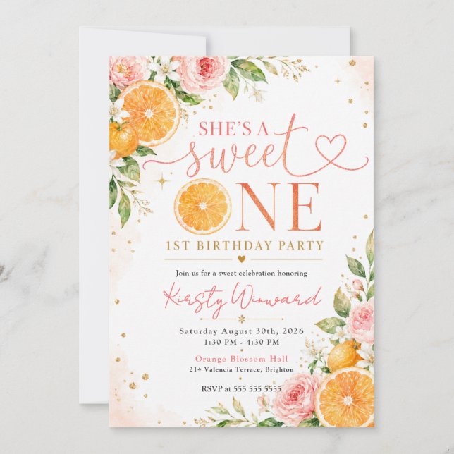 Sweet One First Birthday Party Invitation (Front)