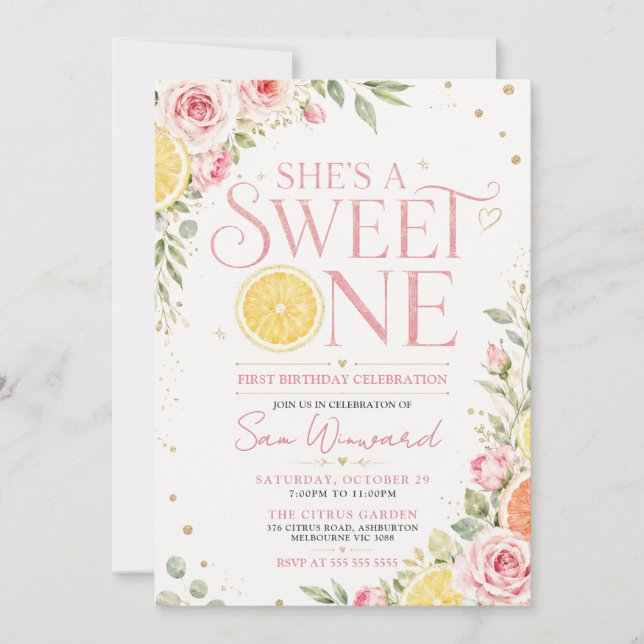 Sweet One First Birthday Party Invitation (Front)
