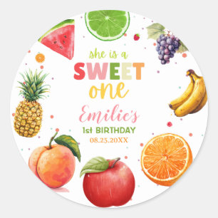 Sweet One Fruit 1st Birthday Bash, Summer Party Classic Round Sticker