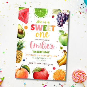 Sweet One Fruit 1st Birthday Girls Summer Party Invitation
