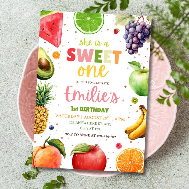 Sweet One Fruit 1st Birthday Invite, Summer Party Invitation (Creator Uploaded)