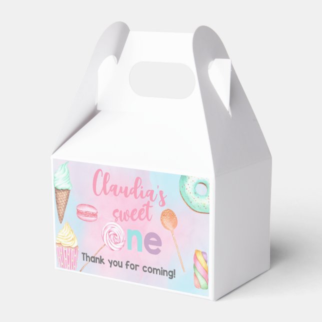 Sweet One girl birthday favour box, treats box. Box (Front Side)