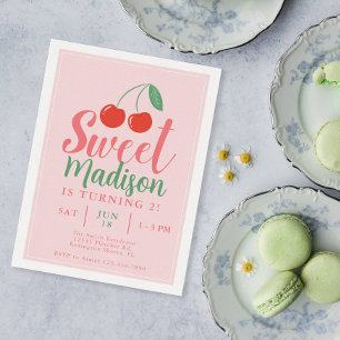 Sweet One Girl Birthday Invitation Cherry Summer