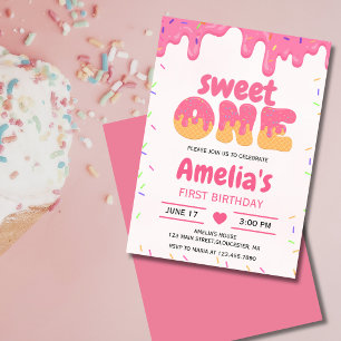 Sweet One Girl First Birthday, 1st ice cream Invitation