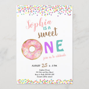 Sweet One Girl First Birthday Doughnut Cute Invitation