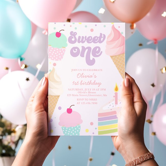 Sweet One Ice Cream and Cake 1st Birthday Invitation (Creator Uploaded)
