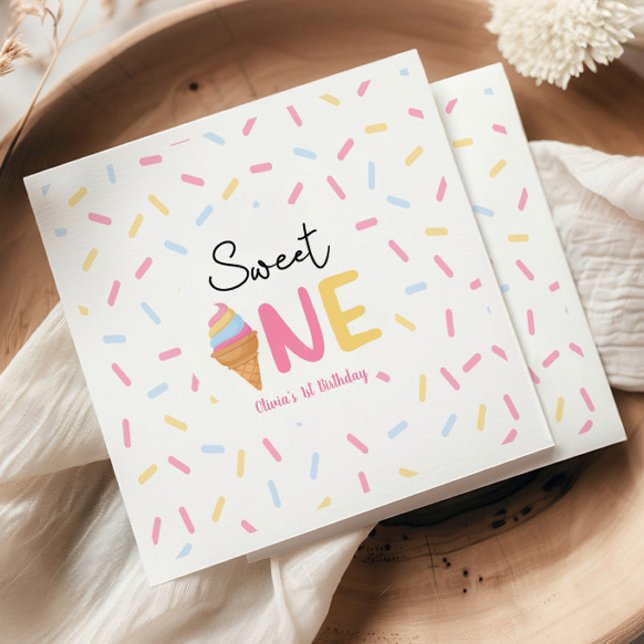 Sweet One Ice Cream First 1st Birthday Party Napkin (Creator Uploaded)