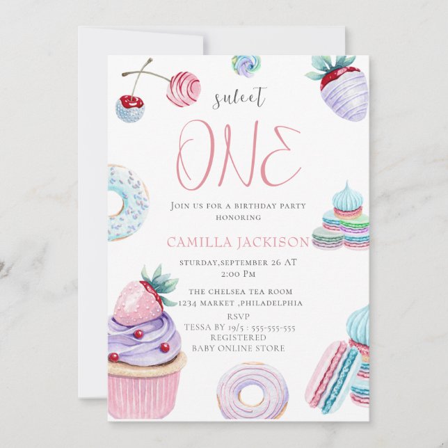 Sweet One Ice Cream  First Birthday Baby Girl  Invitation (Front)