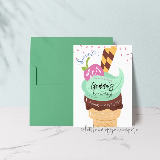Sweet One Ice Cream First Birthday Invitation (Creator Uploaded)