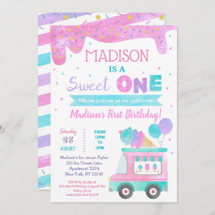 Sweet One Ice Cream First Birthday Invitations