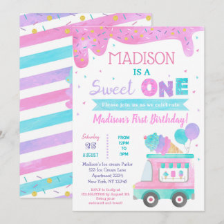Sweet One Ice Cream First Birthday Invitations