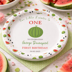 Sweet One in a Melon Watermelon 1st Birthday Party Paper Plate