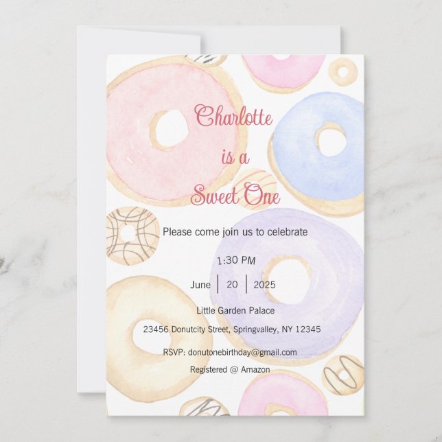 Sweet One Invitation, Donut One Party Invitation (Front)
