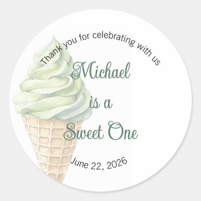 Sweet One Labels, Sweetheart One, Ice Cream Classic Round Sticker (Front)