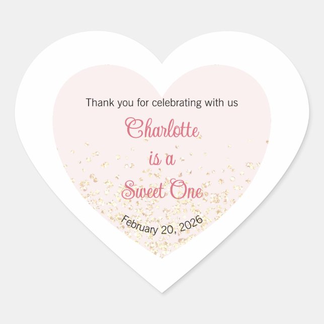 Sweet One Labels, Sweetheart One Party, Heart Sticker (Front)