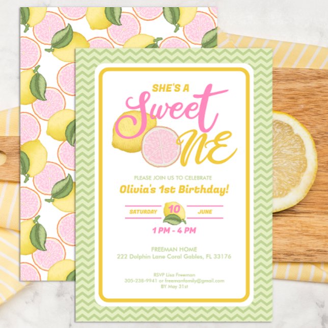 Sweet One Lemon 1st Birthday Party Invite (Creator Uploaded)