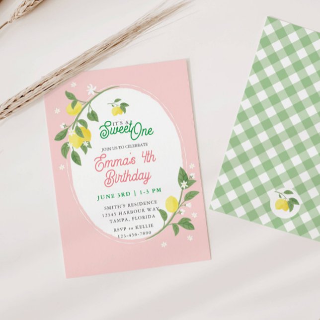 Sweet One Lemon & Floral Themed Birthday Party Invitation (Creator Uploaded)