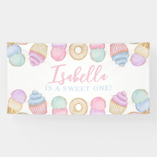 Sweet One Pastel 1st Birthday Party Backdrop Large Banner (Horizontal)