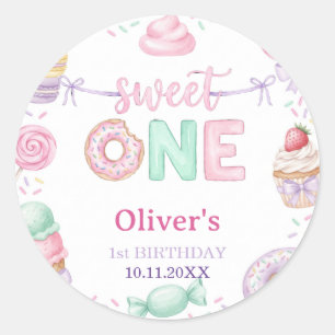 Sweet One Pastel Dessert 1st Birthday Favour Label