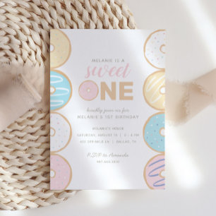 Sweet One Pastel Doughnut First Birthday Party Inv Invitation