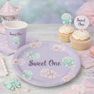 Sweet One Pastel Lollipop First Birthday Paper Plate