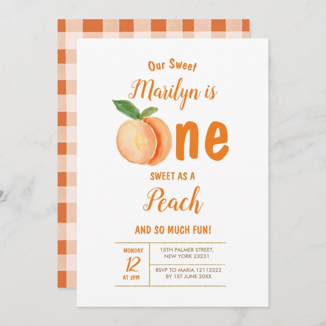 Sweet One Peach First Birthday Invitation (Front/Back)