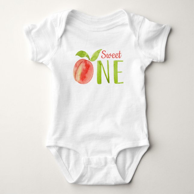 Sweet One Peach Watercolor 1st Birthday Girl  Baby Bodysuit (Front)
