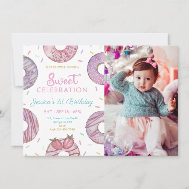 Sweet One Photo Birthday Party  Invitation (Front)