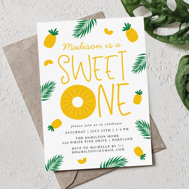 Sweet One Pineapple 1st Birthday Party Invitation (Creator Uploaded)