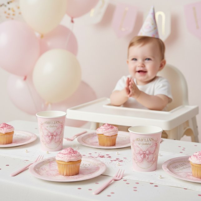 Sweet One Pink Butterfly 1st Birthday Girl  Paper Plate (Creator Uploaded)