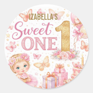 Sweet One Pink Butterfly 1st Birthday Girl Sticker