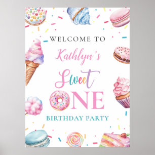Sweet One Pink Doughnut Candy 1st Birthday Welcome Poster