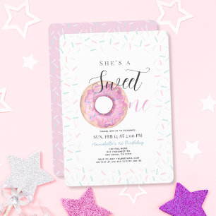 Sweet One Pink Doughnut Girl 1st Birthday Invitation