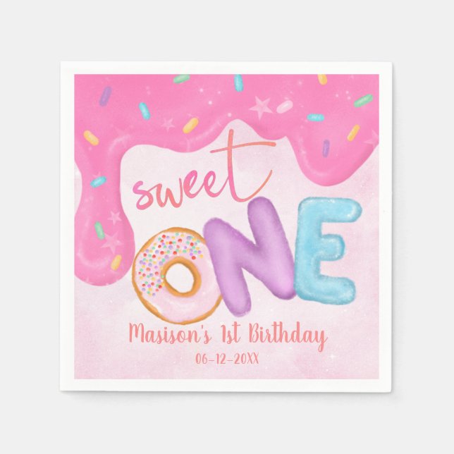 Sweet One Pink Frosting Girl's First Birthday Napk Napkin (Front)