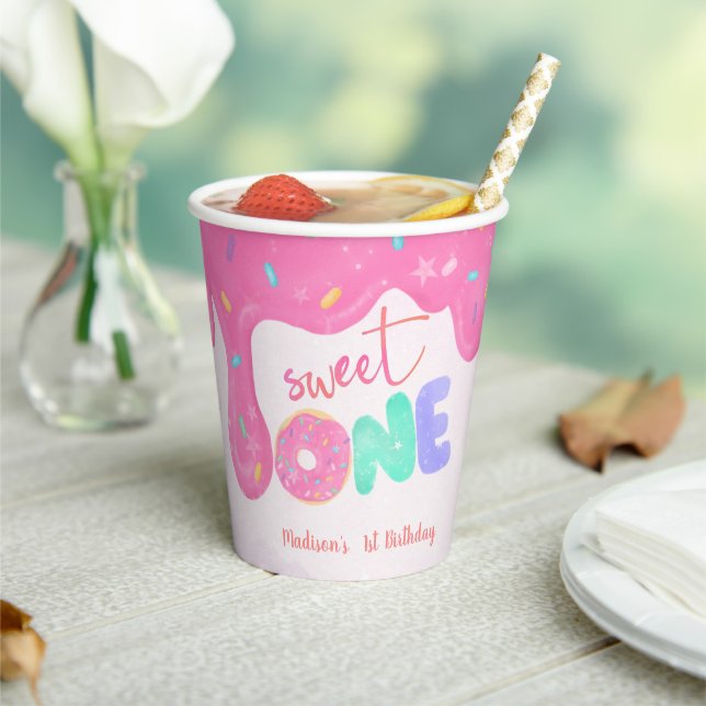 Sweet One Pink Frosting Girl's First Birthday Paper Cups (Insitu)