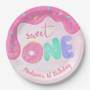 Sweet One Pink Frosting Girl's First Birthday Paper Plate