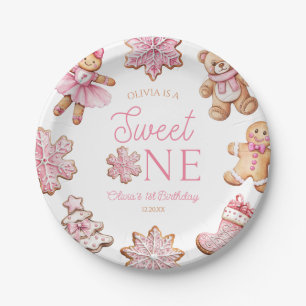 Sweet One Pink Gingerbread 1st Birthday Party Paper Plate