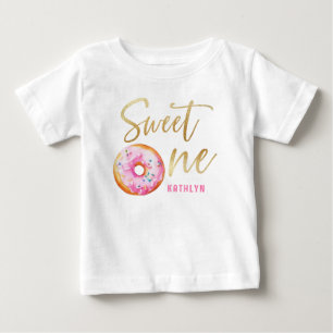 Sweet One Pink Gold Doughnut Girl Birthday Baby T-Shirt
