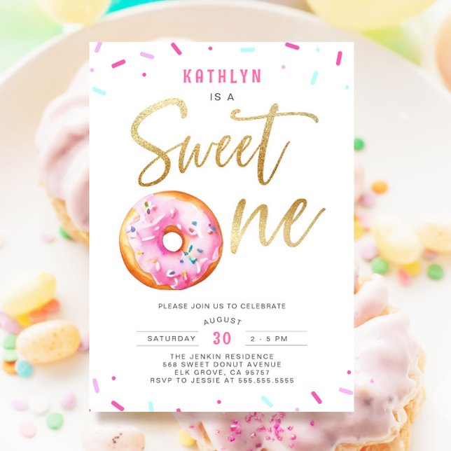 Sweet One Pink Gold Doughnut Sprinkles First Birth Invitation (Creator Uploaded)