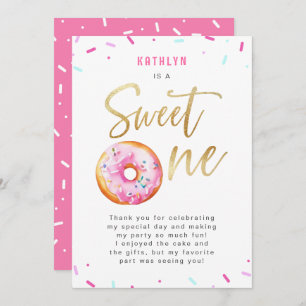 Sweet One Pink Gold Doughnut Sprinkles First Birth Thank You Card