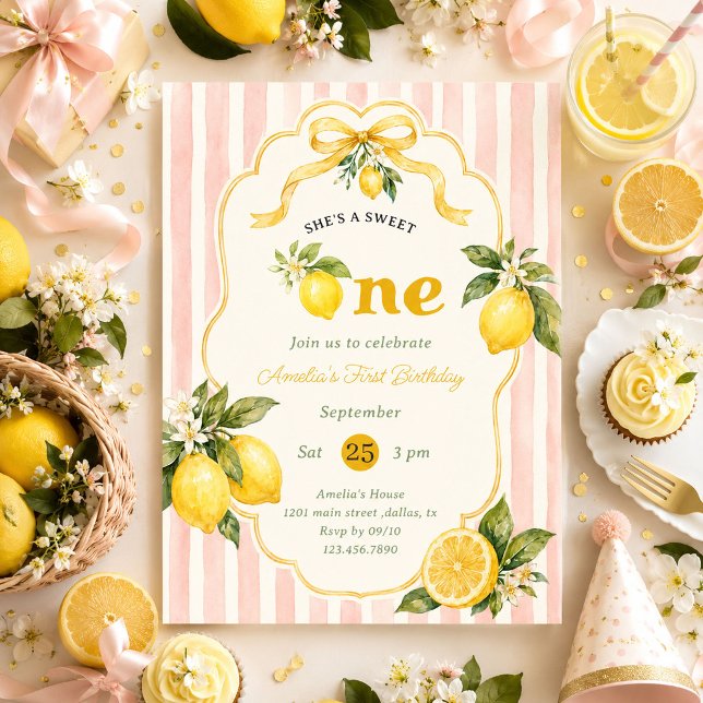 Sweet One Pink Lemonade 1st Birthday  Invitation (Creator Uploaded)