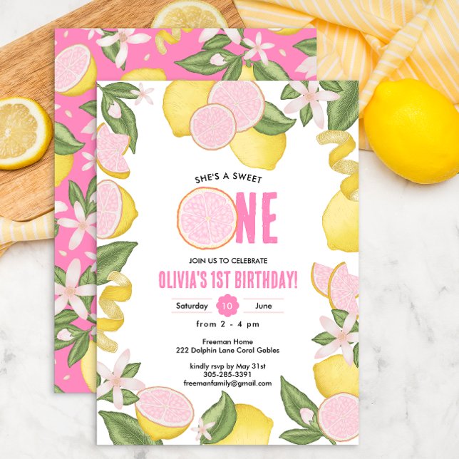 Sweet One Pink Lemonade 1st Birthday Invite (Creator Uploaded)