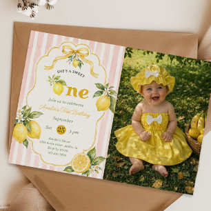 Sweet One Pink Lemonade 1st Birthday Photo Invitation