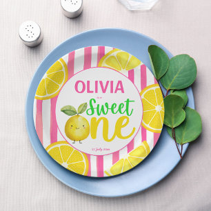 Sweet one pink lemonade birthday party paper plate