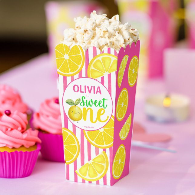 Sweet one pink lemonade birthday party popcorn favour box (Sweet one pink lemonade summer girls birthday party personalized popcorn favor boxes party decor)