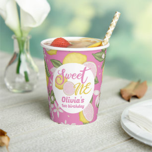 Sweet One Pink Lemonade Lemon Themed Birthday Paper Cups